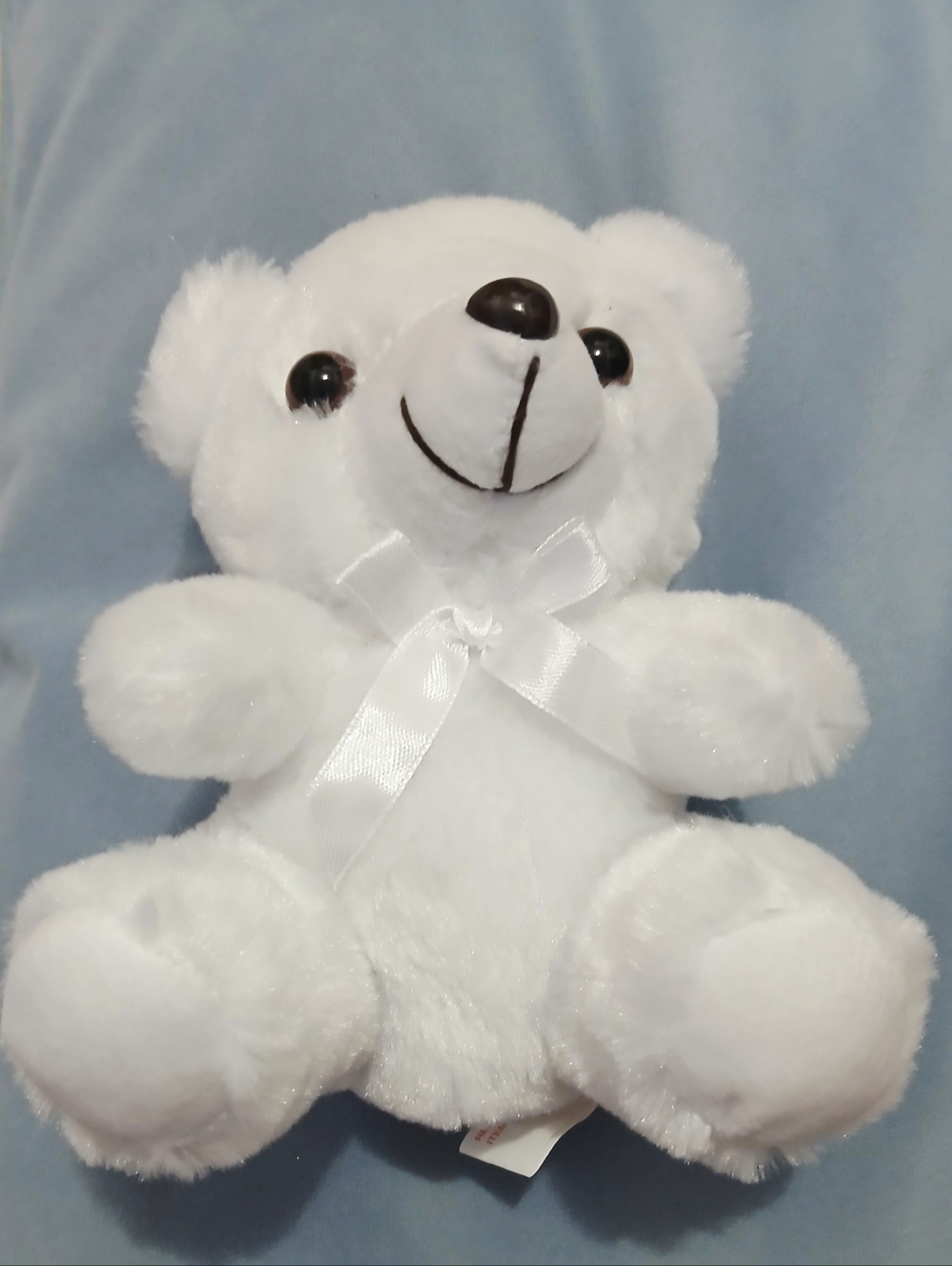 White Plush Teddy Bear with Satin Bow